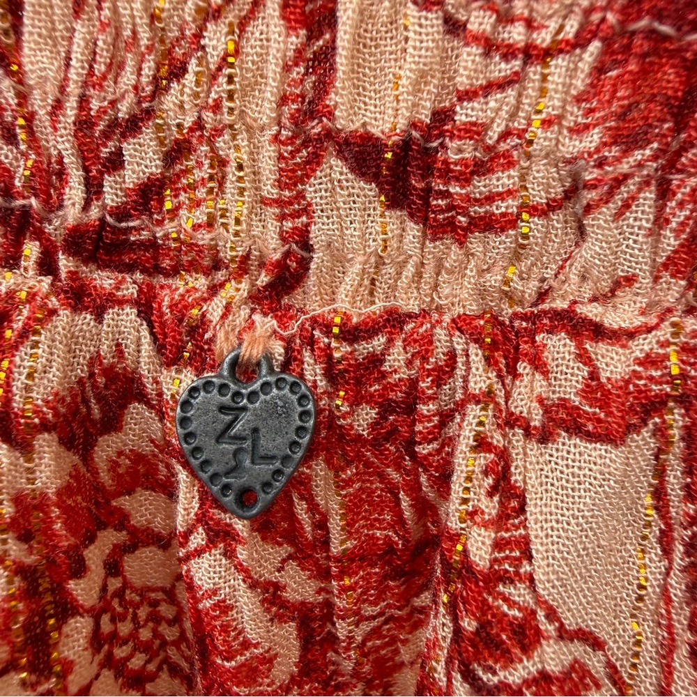 Boho Red & Tan Floral Ruffled Maxi Skirt Size Medium - Picture 5 of 7